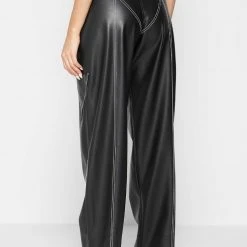 Woman Trousers Vegan Leather Contrast Stitch Cargo Pants - Black CARGO PANTS & JOGGERS