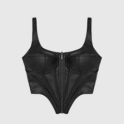Woman Tops Vegan Leather Corset Top - Black