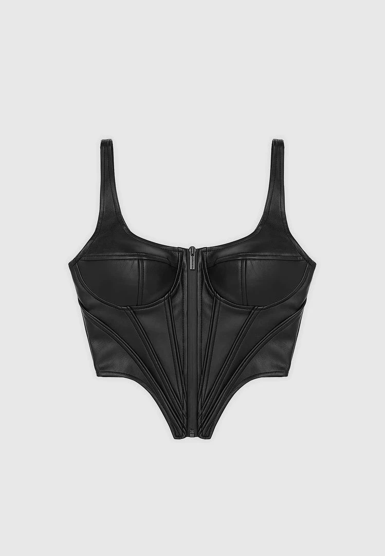 Woman Tops Vegan Leather Corset Top - Black