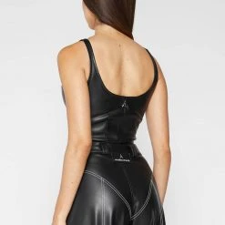 Woman Tops Vegan Leather Corset Top - Black