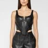 Woman Tops Vegan Leather Corset Top - Black