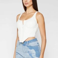 Woman Tops Vegan Leather Corset Top - White TOPS & T SHIRTS