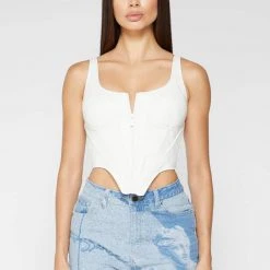 Woman Tops Vegan Leather Corset Top - White TOPS & T SHIRTS