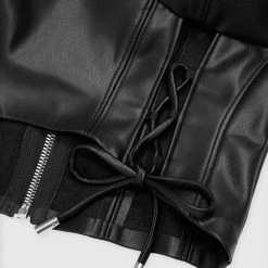 Woman Tops TOPS & T SHIRTS Vegan Leather Lace Up Corset Top - Black