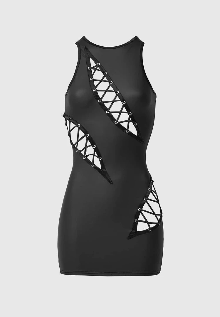 Woman Dresses Vegan Leather Cut Out Mini Dress - Black