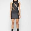 Woman Dresses Vegan Leather Cut Out Mini Dress - Black