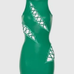 Woman Dresses Vegan Leather Cut Out Mini Dress - Green