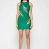 Woman Dresses Vegan Leather Cut Out Mini Dress - Green
