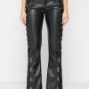 Woman Trousers Vegan Leather Lace Up Trousers - Black