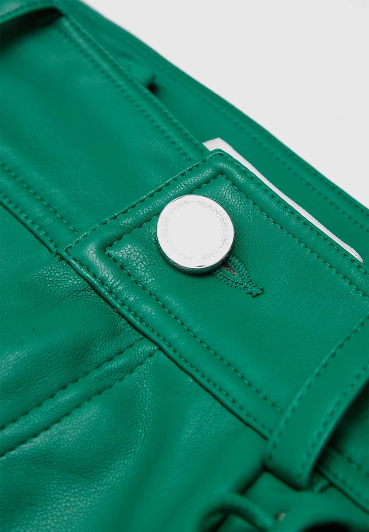 Woman Trousers Vegan Leather Lace Up Trousers - Green