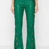 Woman Trousers Vegan Leather Lace Up Trousers - Green