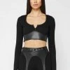 Woman Tops Vegan Leather Long Sleeve Top - Black