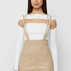 Woman Dresses Vegan Leather Mini Dress - Beige