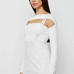 Woman Dresses Vegan Leather Mini Dress - White