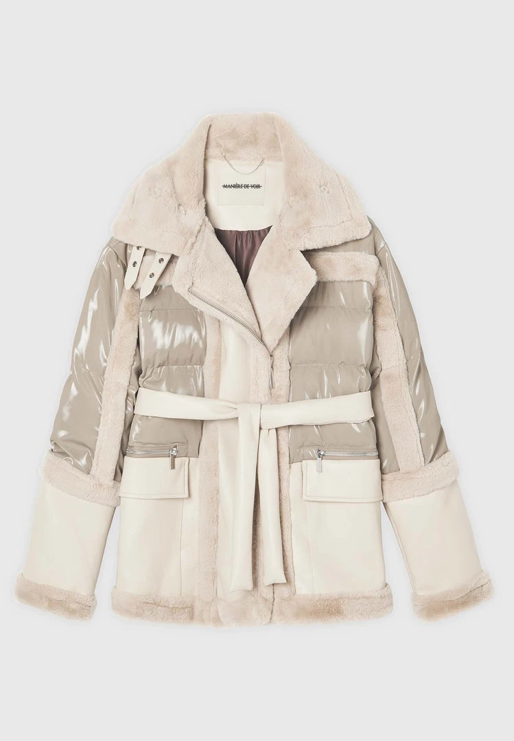 Woman Coats High Shine & Plush Puffer Jacket - Beige OUTERWEAR