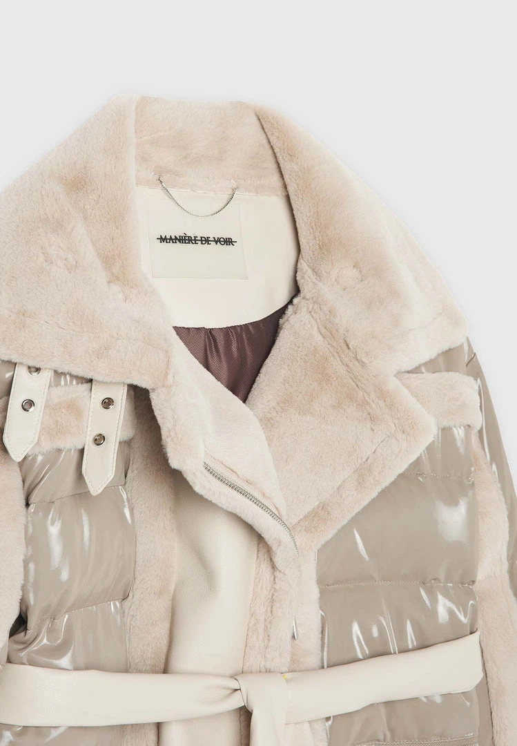 Woman Coats High Shine & Plush Puffer Jacket - Beige OUTERWEAR