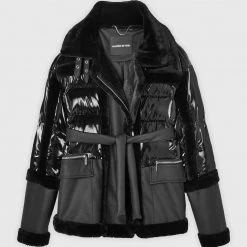 Woman Coats High Shine & Plush Puffer Jacket - Black
