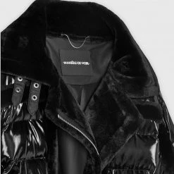 Woman Coats High Shine & Plush Puffer Jacket - Black
