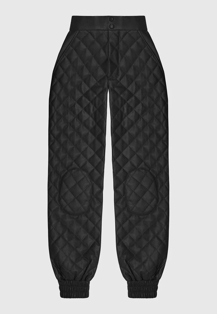 Woman Trousers CARGO PANTS & JOGGERS Vegan Leather Quilted Joggers - Black