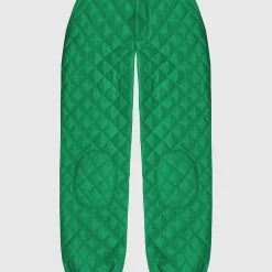 Woman Trousers Vegan Leather Quilted Joggers - Green CARGO PANTS & JOGGERS
