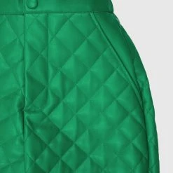Woman Trousers Vegan Leather Quilted Joggers - Green CARGO PANTS & JOGGERS