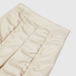 Woman Trousers Vegan Leather Ruched Trousers - Beige