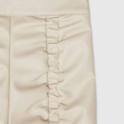 Woman Trousers Vegan Leather Ruched Trousers - Beige
