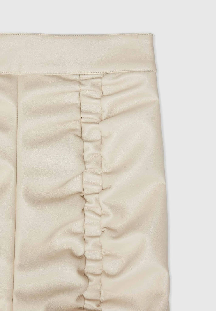 Woman Trousers Vegan Leather Ruched Trousers - Beige
