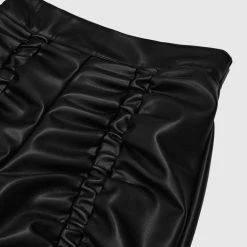 Woman Trousers Vegan Leather Ruched Trousers - Black