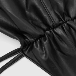 Woman Tops Vegan Leather Thong Detail Bodysuit - Black BODYSUITS