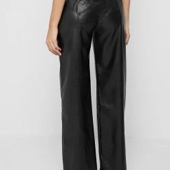 Woman Trousers Vegan Croc Broken Heart Trousers - Black