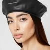 Woman Accessories Vegan Leather Beret - Black