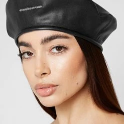 Woman Accessories Vegan Leather Beret - Black