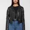 Woman Jackets Vegan Leather Biker Jacket - Black