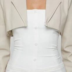Woman Dresses Vegan Leather Blazer Overlay Dress - Beige