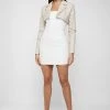 Woman Dresses Vegan Leather Blazer Overlay Dress - Beige