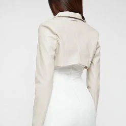 Woman Dresses Vegan Leather Blazer Overlay Dress - Beige