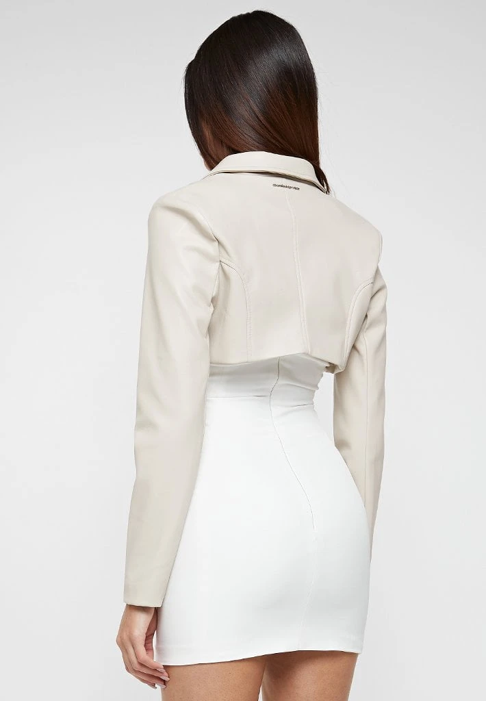 Woman Dresses Vegan Leather Blazer Overlay Dress - Beige