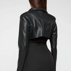 Woman Dresses Vegan Leather Blazer Overlay Dress - Black