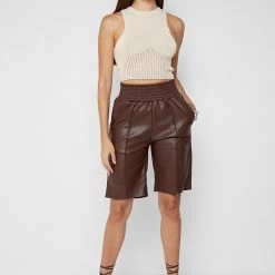 Woman Shorts Vegan Leather City Shorts - Chocolate Brown