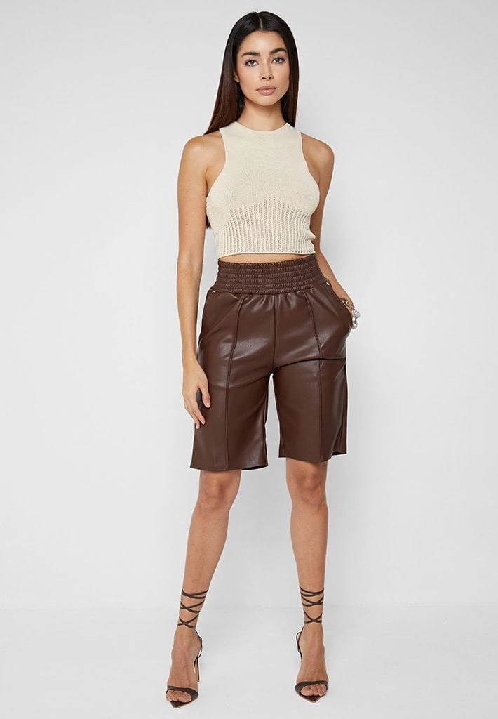 Woman Shorts Vegan Leather City Shorts - Chocolate Brown