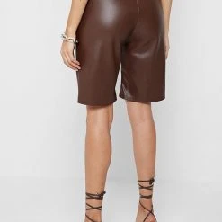 Woman Shorts Vegan Leather City Shorts - Chocolate Brown