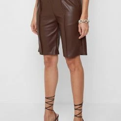 Woman Shorts Vegan Leather City Shorts - Chocolate Brown