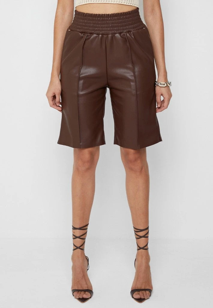 Woman Shorts Vegan Leather City Shorts - Chocolate Brown