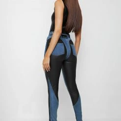 Woman Denim Vegan Leather Contour Jeans - Blue