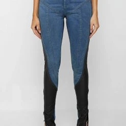 Woman Denim Vegan Leather Contour Jeans - Blue