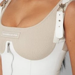 Woman Tops Vegan Leather Corset Crop Top - Beige TOPS & T SHIRTS