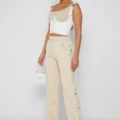 Woman Tops Vegan Leather Corset Crop Top - Beige TOPS & T SHIRTS