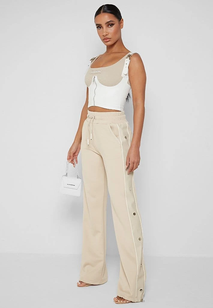 Woman Tops Vegan Leather Corset Crop Top - Beige TOPS & T SHIRTS