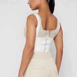 Woman Tops Vegan Leather Corset Crop Top - Beige TOPS & T SHIRTS